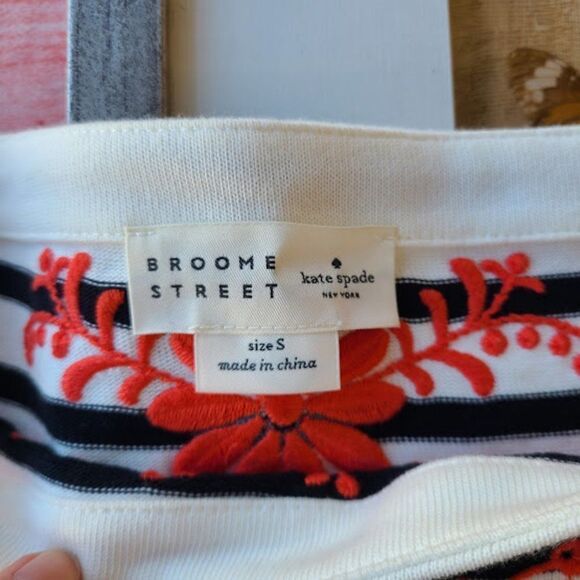 Kate Spade Broom Street Striped Floral Embroidery Drop Waist Ruffle Hem Dress S - Picture 9 of 9